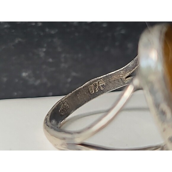 925 Sterling Silver Tiger's Eye Oval Ring Vintage, SIZE US 7.5, READ Description - Picture 10 of 10